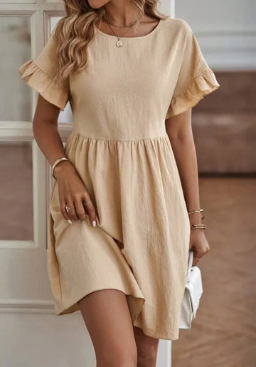 Sapphira - Loose stylish short-sleeve ruffle mini dress