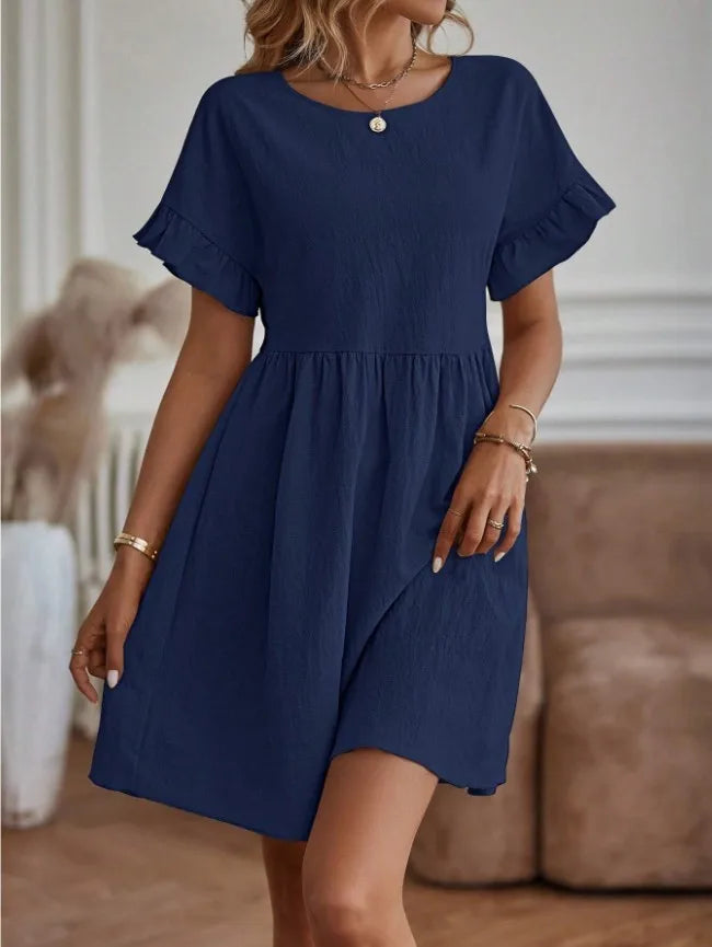 Sapphira - Loose stylish short-sleeve ruffle mini dress