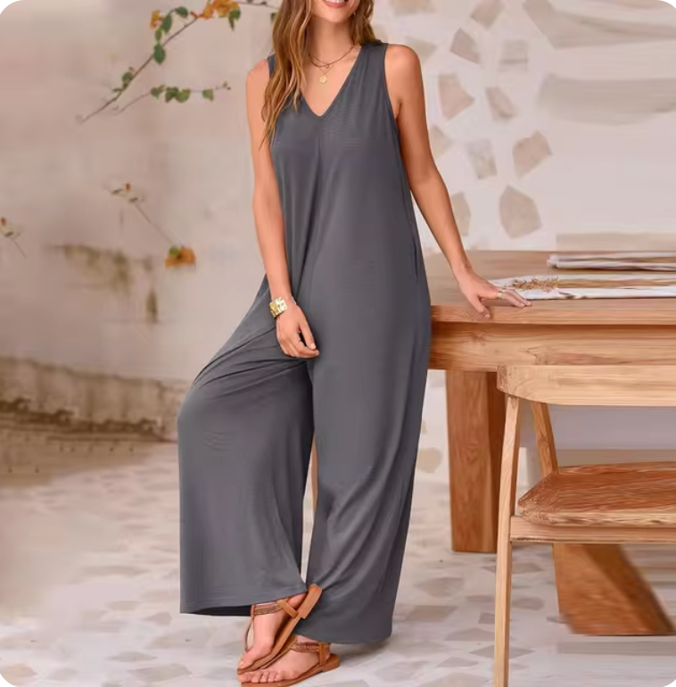 Quinella - Casual loose sleeveless wide-leg jumpsuit