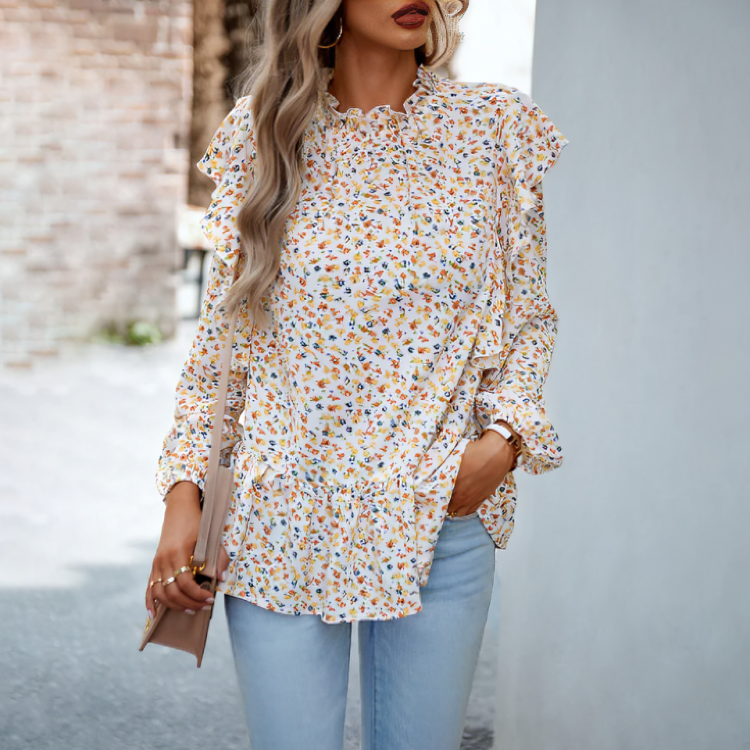 Coralyn - Elegant stylish floral long-sleeve blouse