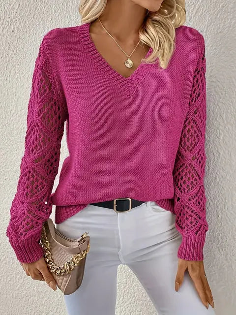 Maxine - Trendy v-neck sweater with stylish sleeves