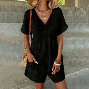 Jamela - Casual stylish V-neck short-sleeve romper