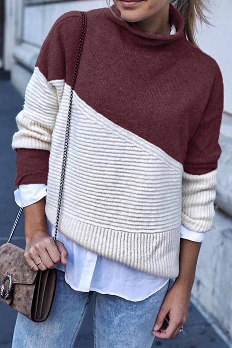 Annalisa - Stylish colour block knitted warm sweater