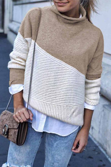 Annalisa - Stylish colour block knitted warm sweater