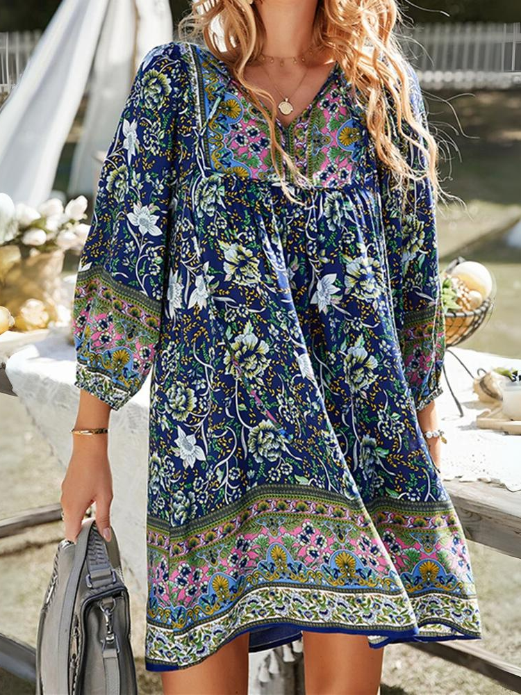 Sofina - Stylish floral half-sleeve dress