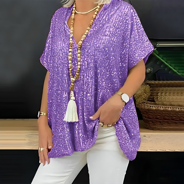 Rozalia - Loose sequin V-neck shirt