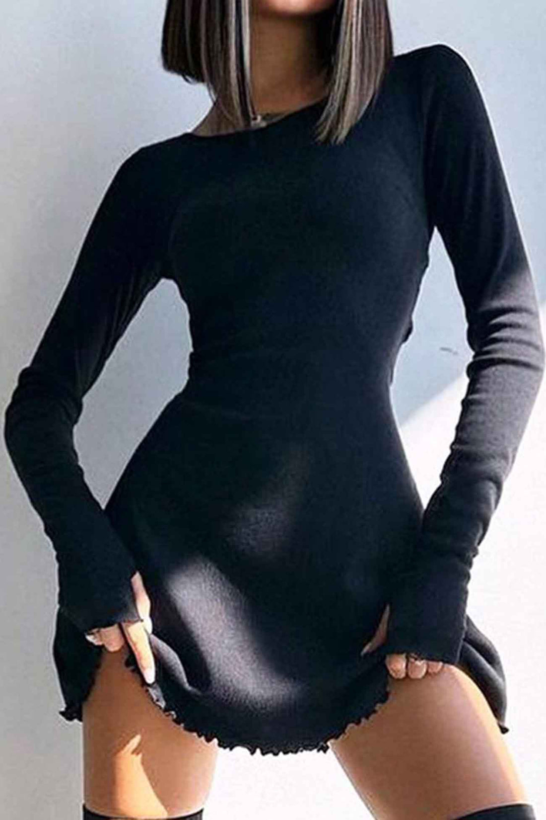 Mckeena - crew neck back strap long sleeve mini dress