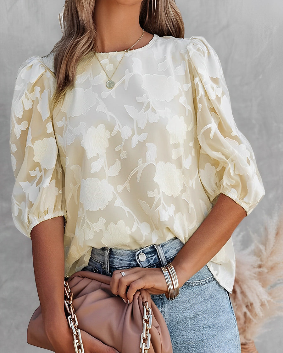 Maira - Elegant floral puff-sleeve blouse