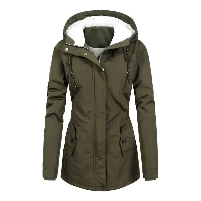 Bianca - Warm long winter jacket with plush hood