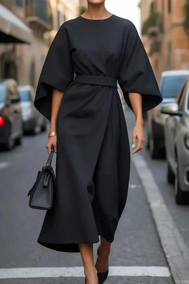 Tianna - Elegant belted dress with lantern sleeves