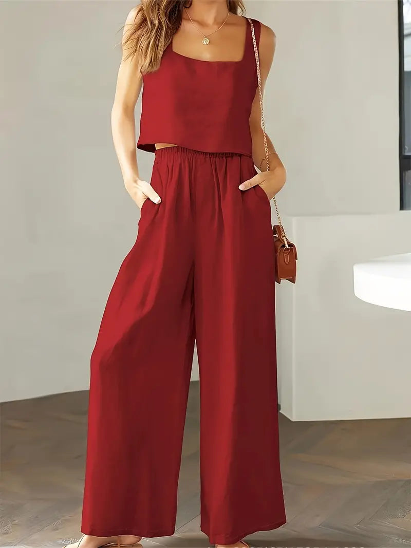 Xandrine - Casual stylish sleeveless top and wide-leg pants