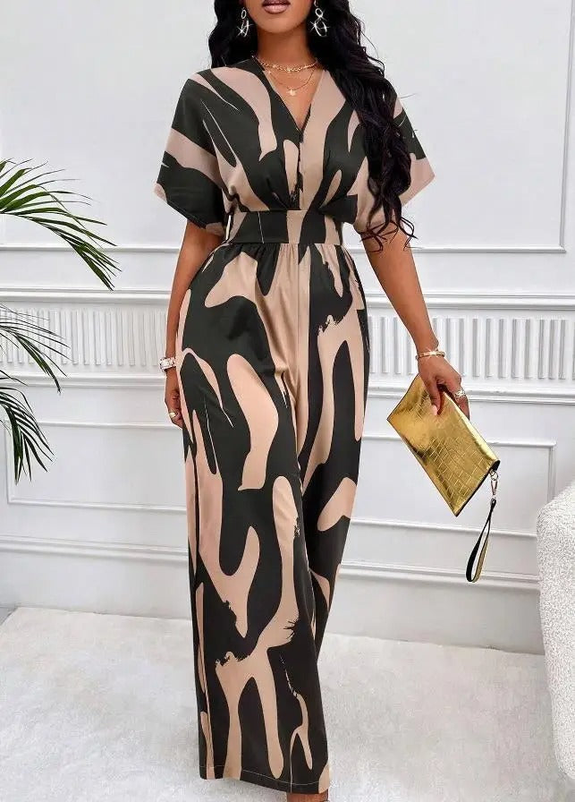 Tiannah - Elegant abstract V-neck jumpsuit