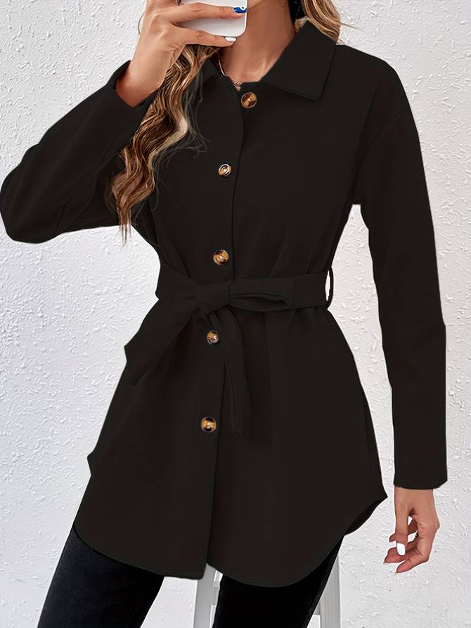 Glenda - Elegant button coat with tie belt