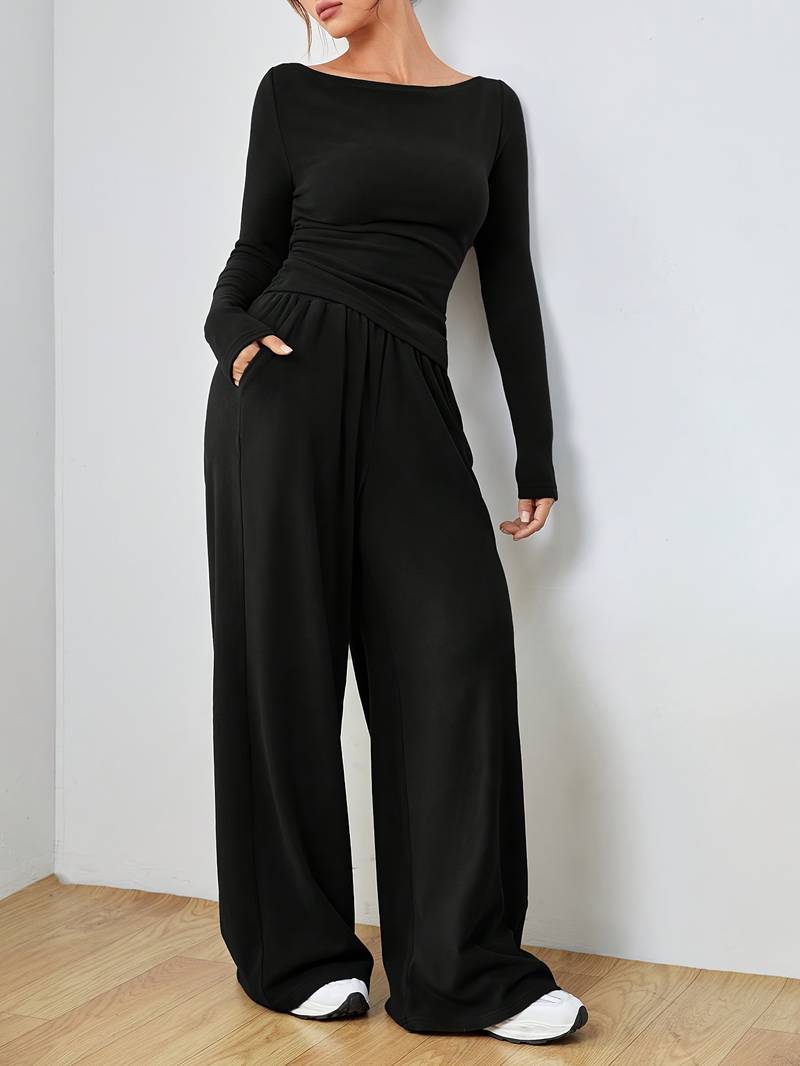 Stephany - Casual comfortable long-sleeve sweater and wide-leg trousers set