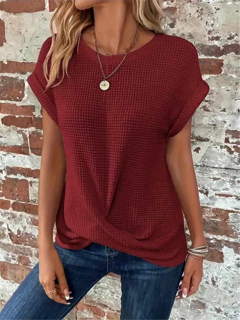 Azalea - Casual waffle knitted round neck t-shirt