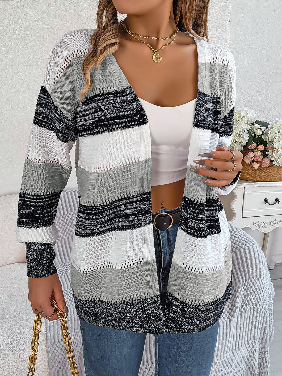 Irish - Stylish striped open front cardigan