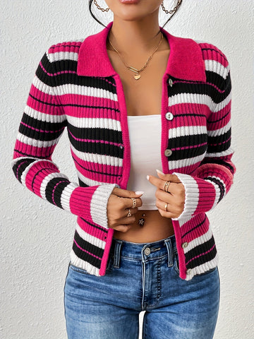 Anya - Stylish striped button up sweater