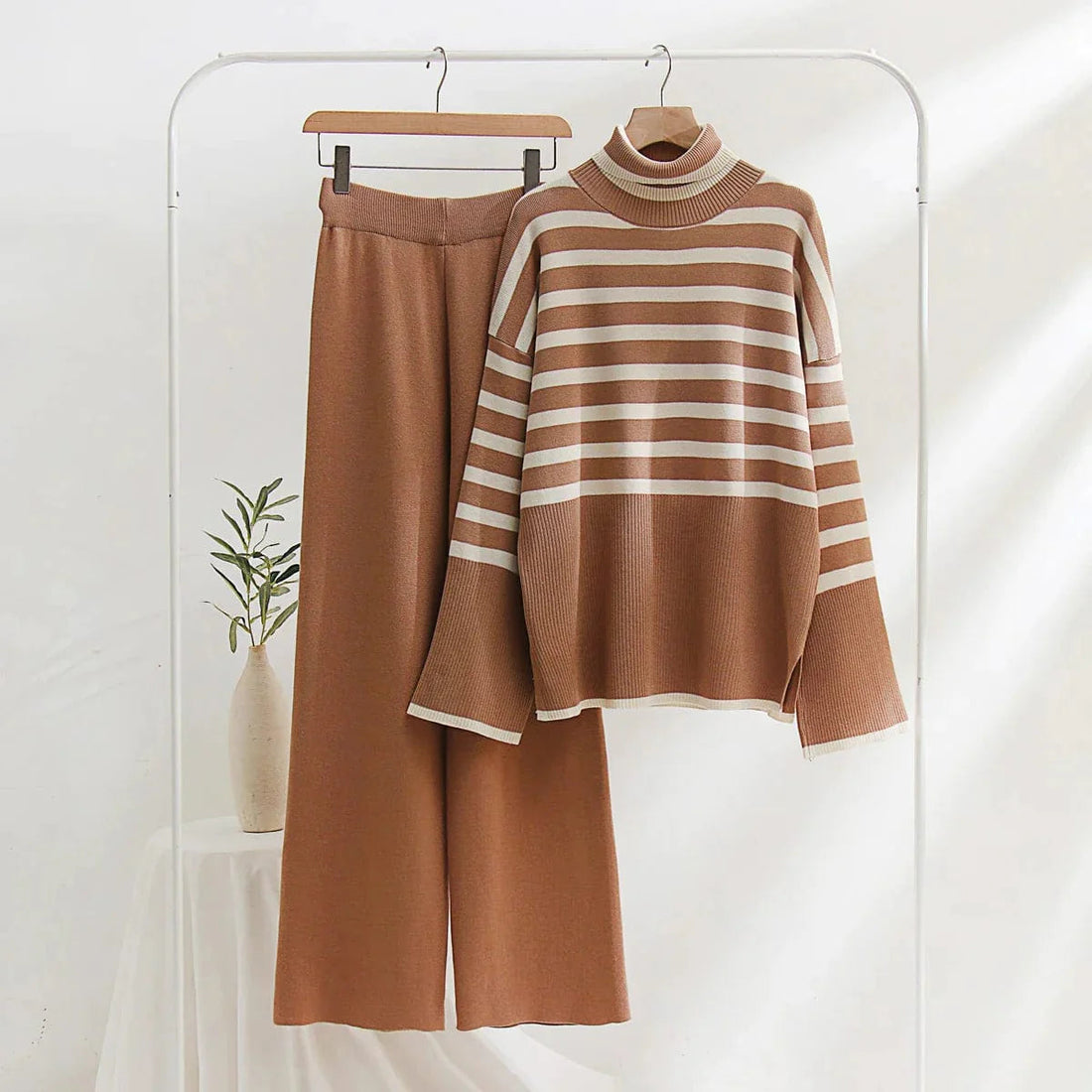 Analyn - Stylish loose striped sweater and trousers set