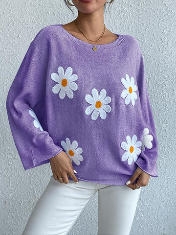 Marnie - Loose warm embroidered floral sweater