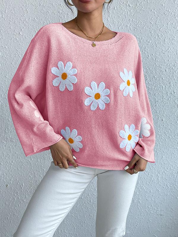 Marnie - Loose warm embroidered floral sweater