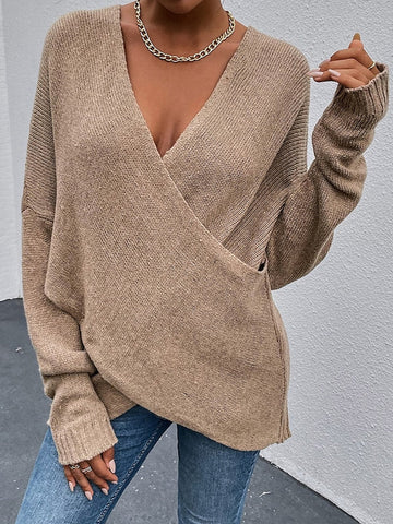 Rhian - Elegant deep v-neck winter sweater