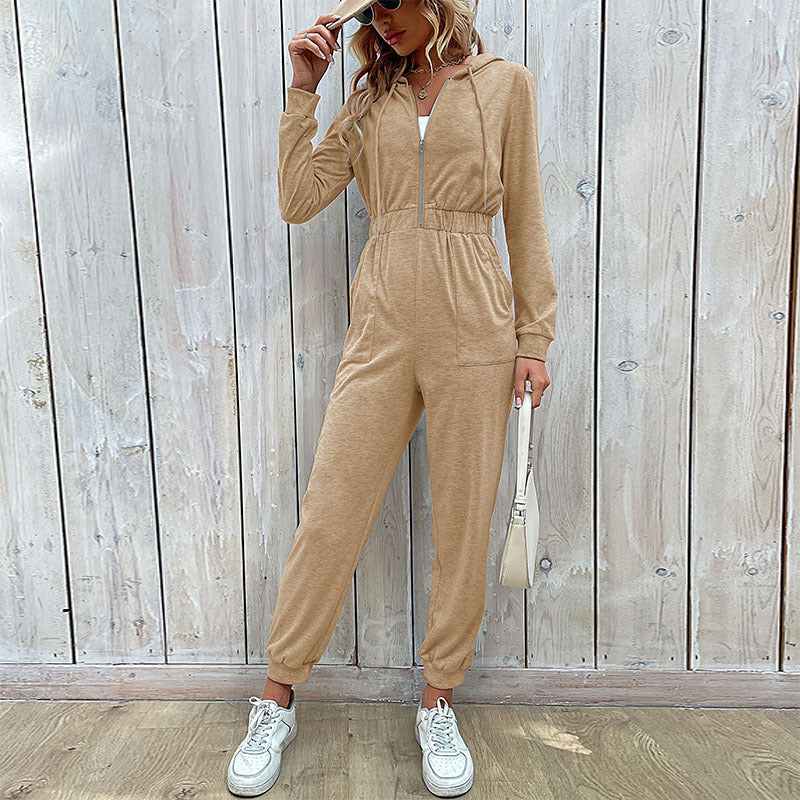 Veronique - Casual zip-up long-sleeve jumpsuit with hood