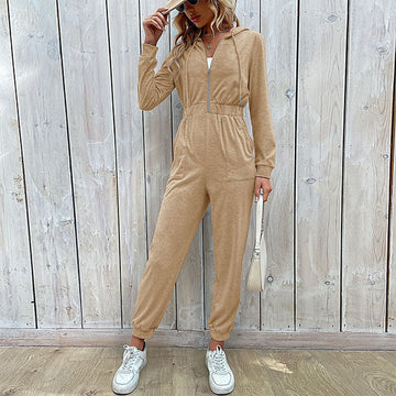 Veronique - Casual zip-up long-sleeve jumpsuit with hood