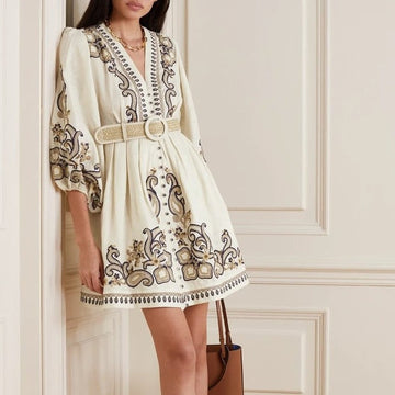 Belice - Embroidered Dress with Belt