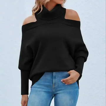 Jelai - Elegant turtleneck off-shoulder backless sweater