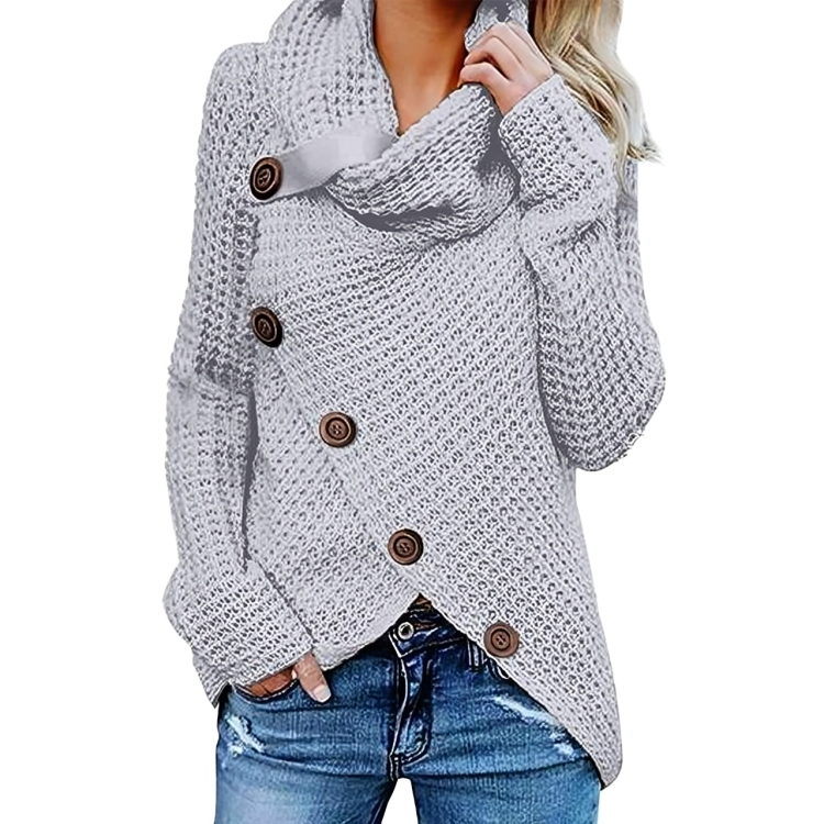 Paulina - Stylish cosy assymetric button up sweater