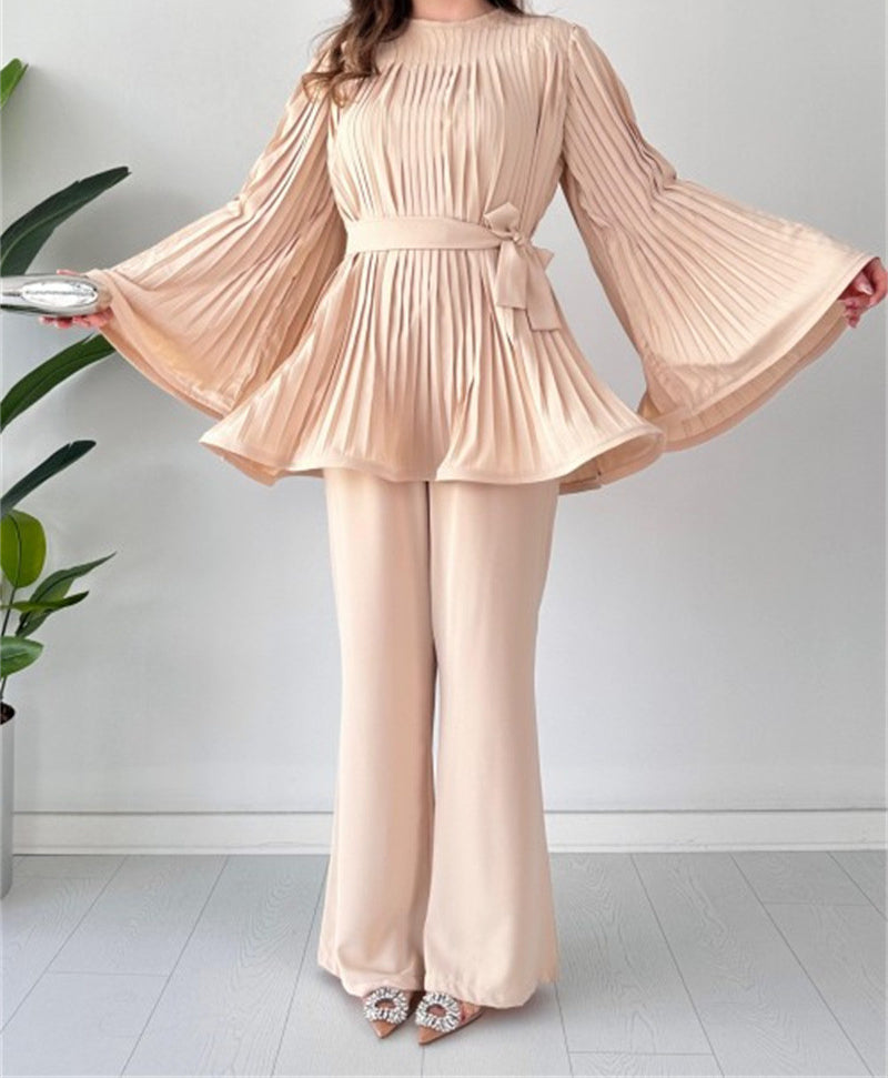 Romina - Elegant loose batwing long-sleeve top and wide-leg trousers set